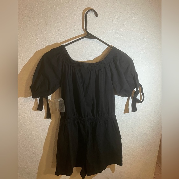 Pants & Jumpsuits| No Boundaries Brown Buttons Off Shoulder Romper - Picture 2 of 2